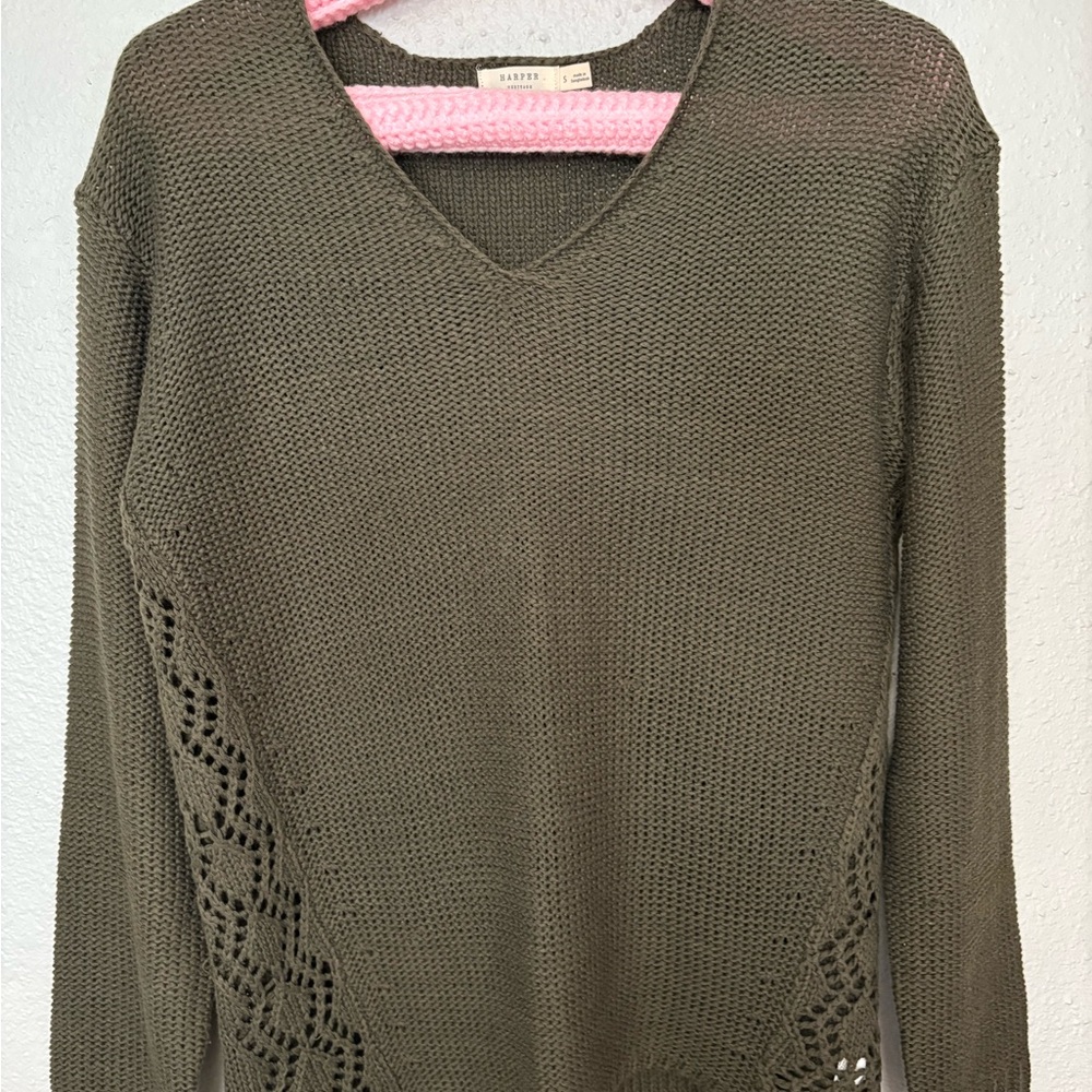 Harper Vintage Olive V-Neck Sweater